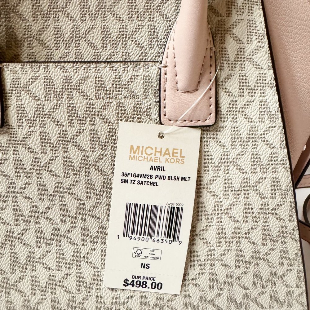 Michael Kors Avril Small Top Zip Satchel Shoulder Crossbody Bag MK Vanilla Pink - Picture 12 of 13